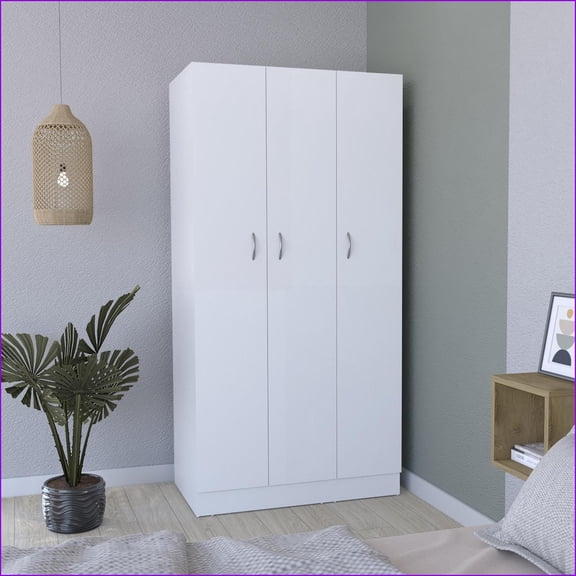 Chests & Wardrobes | Ohio 3-Door Armoire Wardrobe with 2 Drawers & 4-Tier Shelves | White | Particle Board