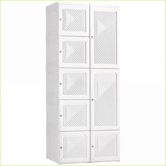 Chests & Wardrobes | Portable Folding Wardrobe Closet with 6 Cube Compartments, Hanging Rod, Magnet Doors | White | ABS