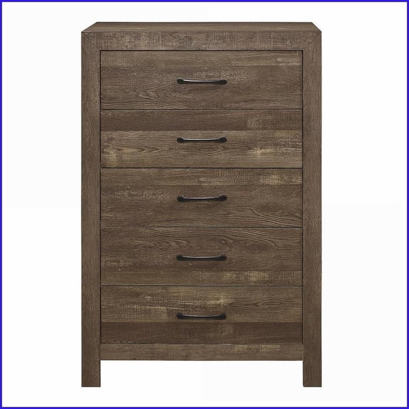 Chests & Wardrobes, Rustic Brown 5-Drawer Chest with Black Hardware | Rustic Brown | Wood