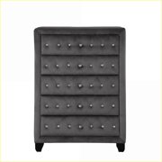 Chests & Wardrobes | Sophia Modern Hollywood Regency 5-Drawer Crystal Tufted Velvet Chest | Gray | Wood