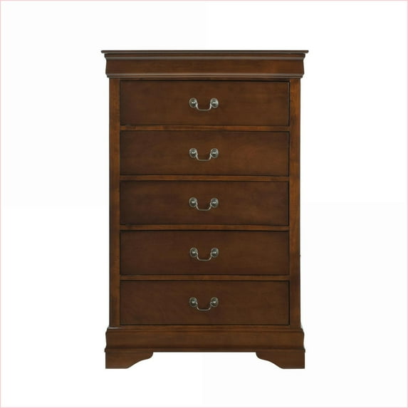 Chests & Wardrobes: Traditional 5-Drawer Chest, Brown Cherry Finish, Antique Brass Handles | Brown Mix | Solid Wood