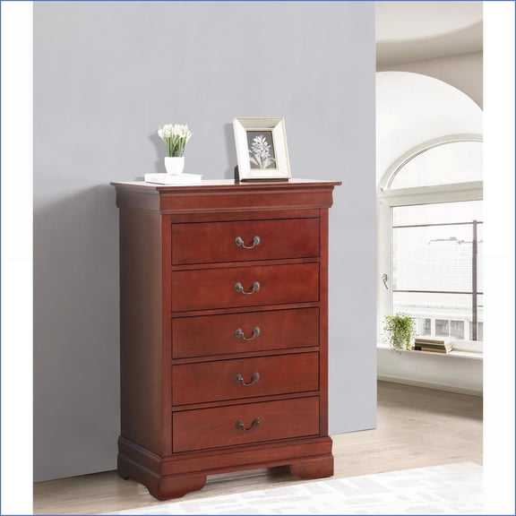 Chests & Wardrobes, Traditional Cherry Finish Chest with Carved Base | Cherry | Particle Board