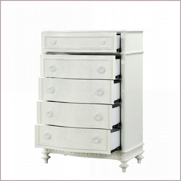 Chests & Wardrobes, Traditional Ivory Pine Wood Chest with 5 Drawers & Open Shelf | Ivory | Wood