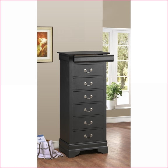 Chests & Wardrobes, Traditional Lingerie Chest with Multiple Drawers, 51"H x 22"W x 16"D | Black | Particle Board