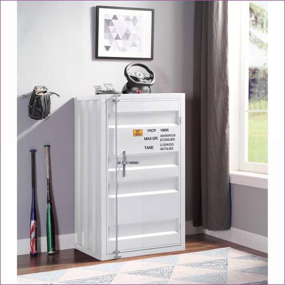 Chests & Wardrobes | Traditional White Metal 1-Door Cargo Chest with Secure Lock | White | Metal