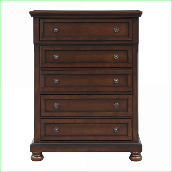 Chests & Wardrobes | Transitional 5-Drawer Chest | Brown Cherry Birch Veneer | Wood | Brown Mix