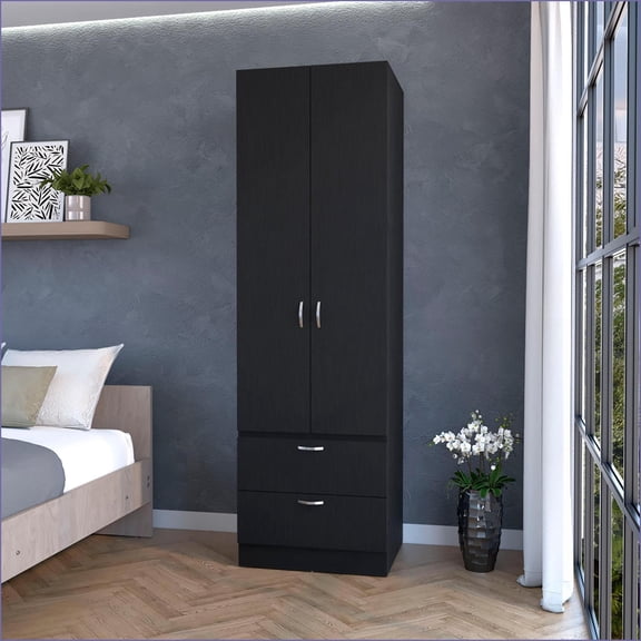 Chests & Wardrobes | Wenge 2-Door 2-Drawer Wardrobe with Hanging Rod | Melamine