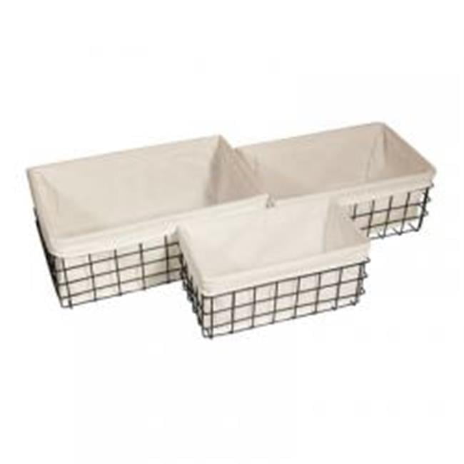 Set Of 3 Rectangular White Lined And Metal Wire Baskets Set Of 3 Rectangular White Lined And Metal Wire Baskets