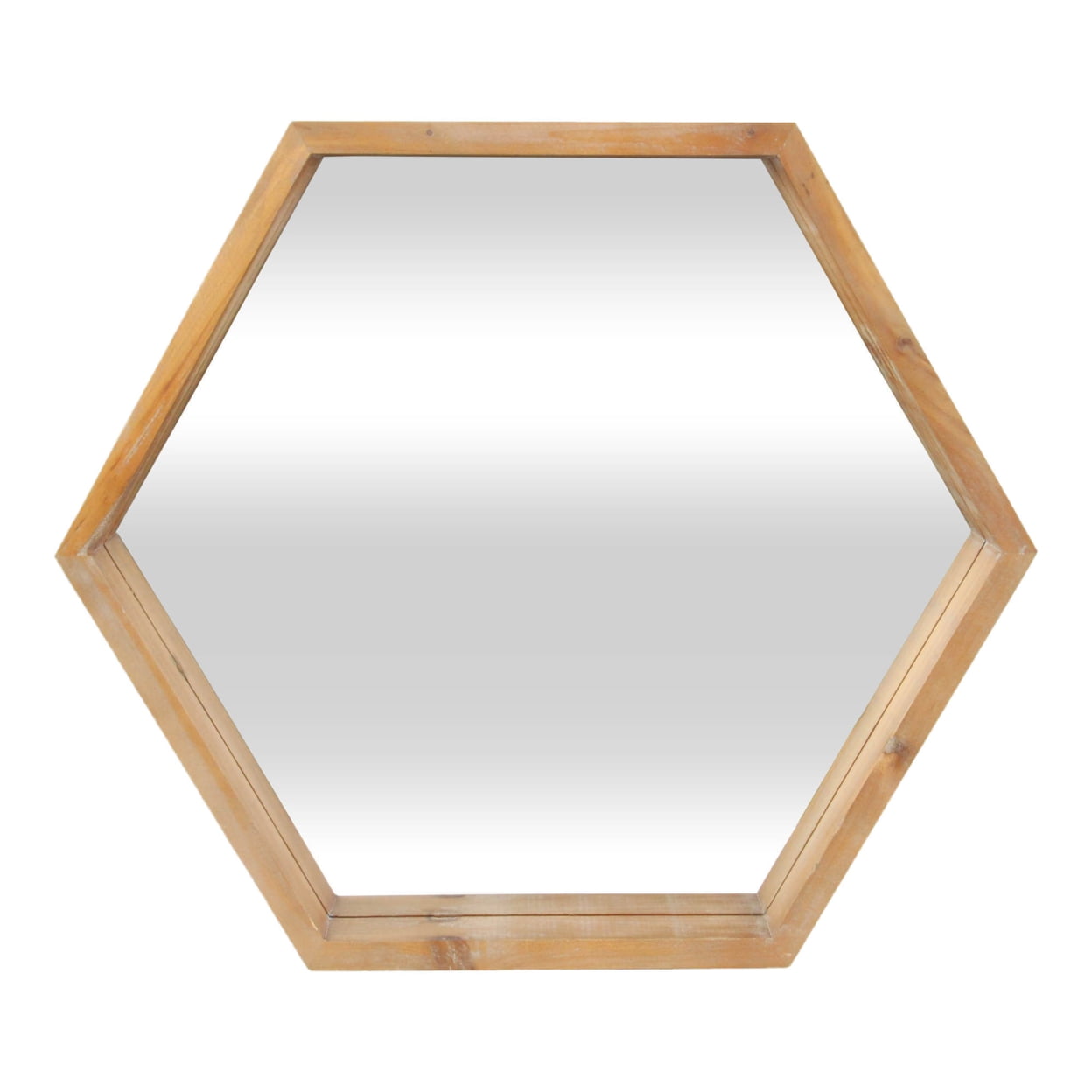 Natural Wood Hexagonal Wall Mirror with Brown Finish