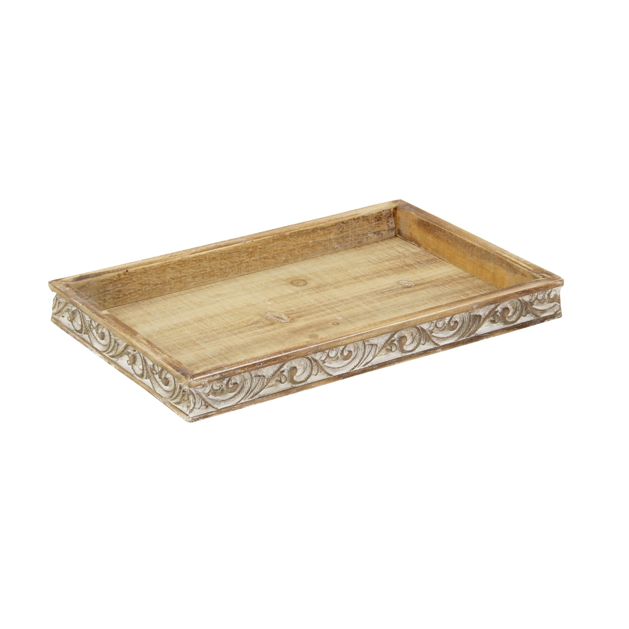 Brown Carved Wood Decorative Serving Tray