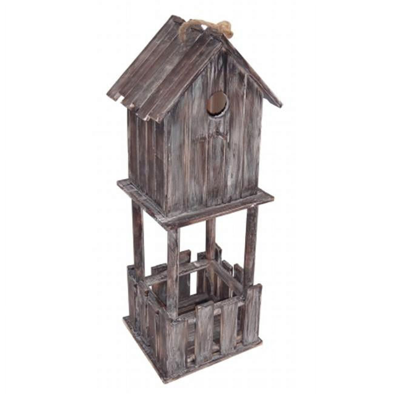Rustic Brown Wooden Birdhouse with Bottom Planter