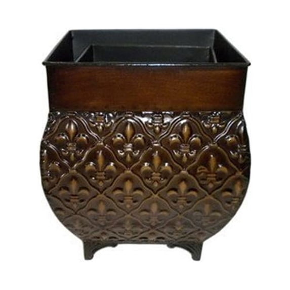 Cheungs Set of 3 metal planter with square top and curved fleur de lis patterned body