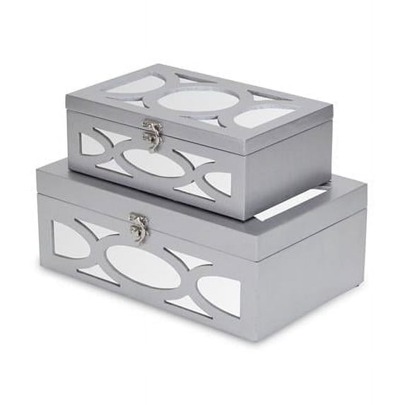 Harlane Set of 2 Overlayed Mirror Silver Boxes