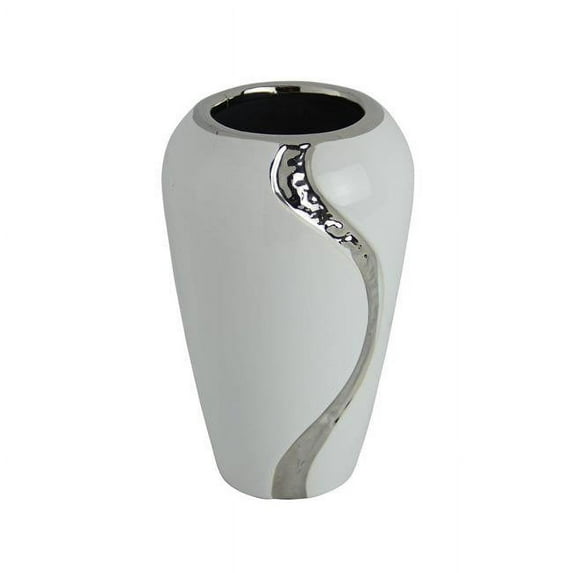 Cheungs 5089S 2.25 lbs White Ceramic Vase with Electroplate Side Trim