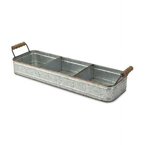 Cheungs 5127 3 Compartment Galvanized Metal Caddy with Wood Grip Handle