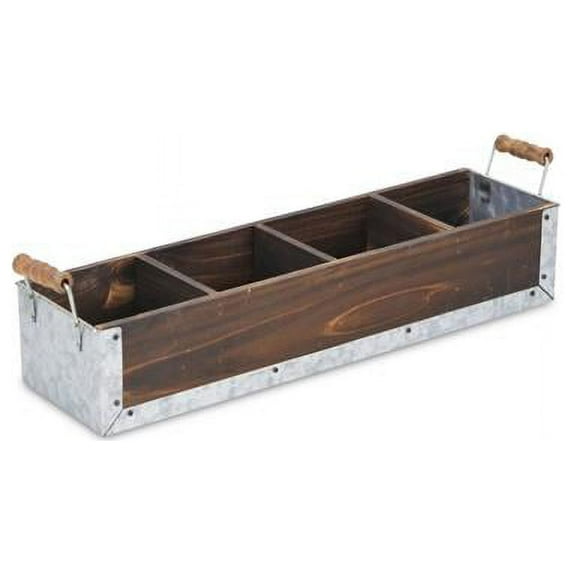 Cheungs 5545BR Wood & Metal 4 Slot Organizer with Side Handles