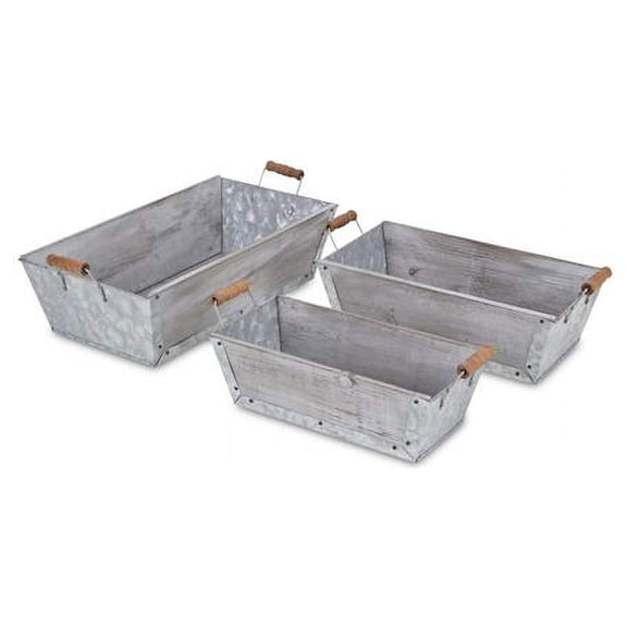 Cheungs 5547-3GW Wash Wood & Metal Tapered Crates with Side Handles - Set of 3