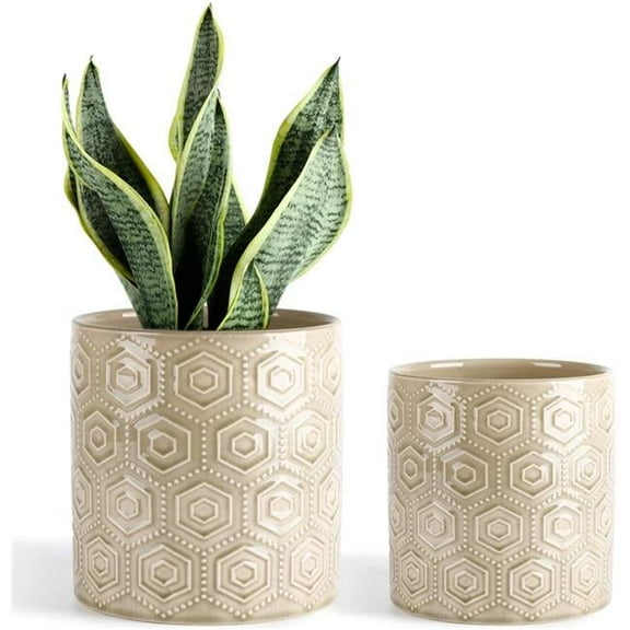 Cheungs 5592BL Gold Rimmed Hexagon Textured Pattern Ceramic Planter, Blue