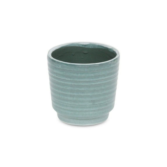 Cheungs Celadon Gray Ceramic Rippled Planter Green