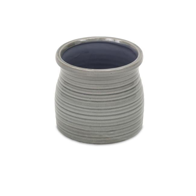 Curved Ripple Gray Ceramic Planter 5"