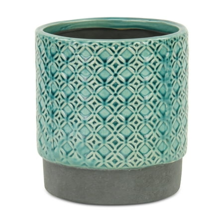 Cheungs 5780BL-L 6 x 6.25 x 5.5 in. Zajedani Lattice Pot, Turquoise