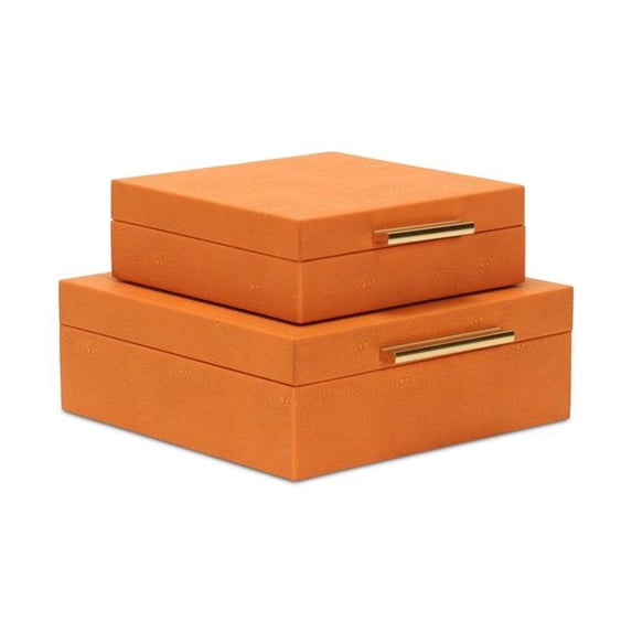 Lusan Square Decorative Box Set - Orange Faux Shagreen
