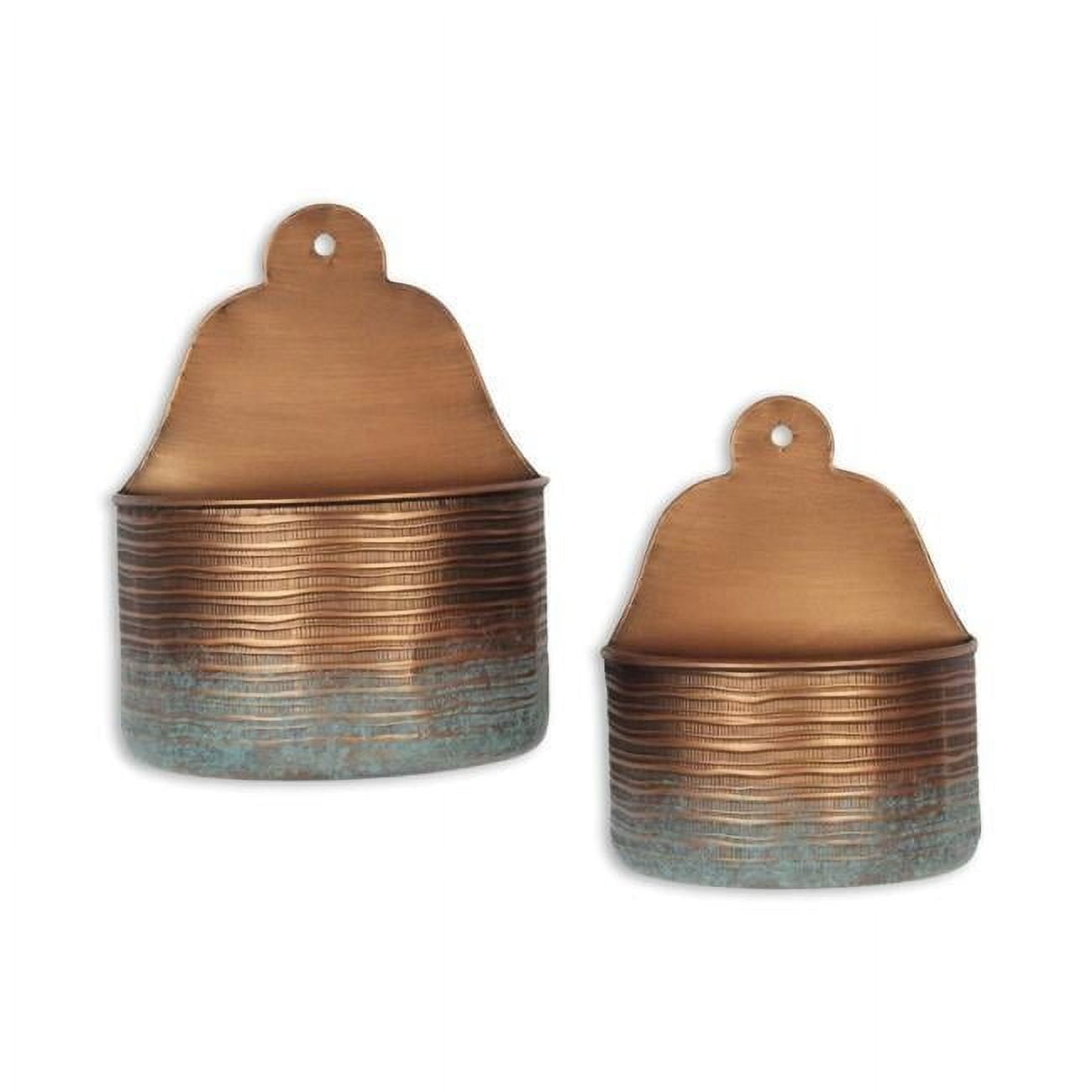 Kyani Copper and Rustic Teal Metal Wall Planters - Set of 2