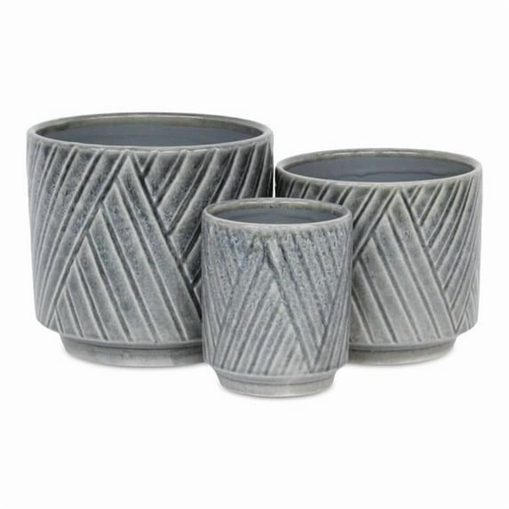 Cheungs 5919GR Parlora Crossed Diagonal Pattern Straight Side Ceramic Pot, Gray - Large