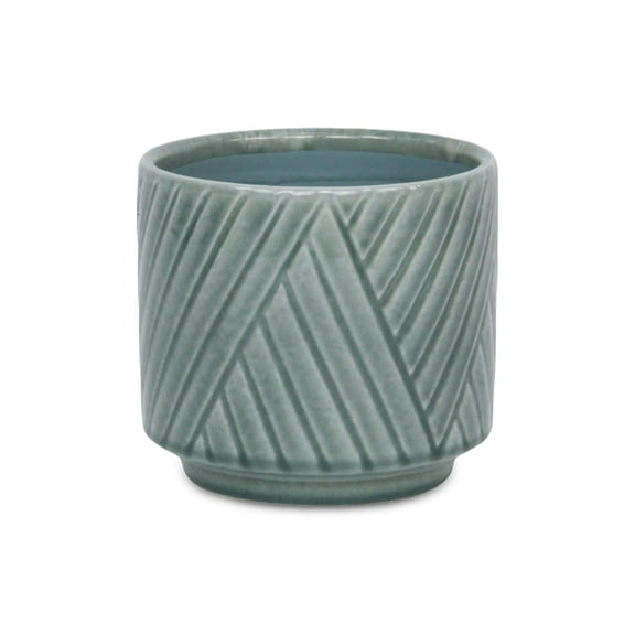Cheungs Parlora Crossed Diagonal Pattern Ceramic Pot - Green Medium
