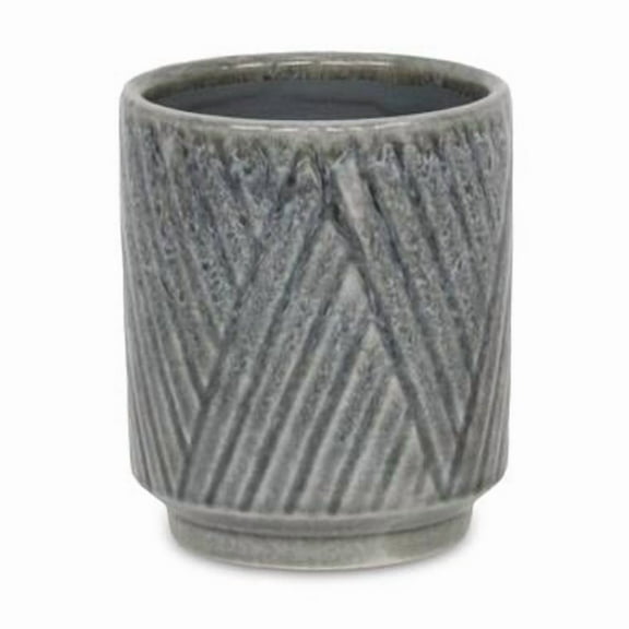 Cheungs 5921GR Parlora Crossed Diagonal Pattern Straight Side Ceramic Pot, Gray - Small