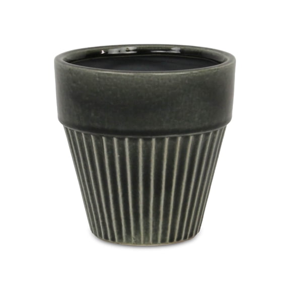 Cheungs Corseta Tapered Lined Pattern Ceramic Pot - Dark Gray Large