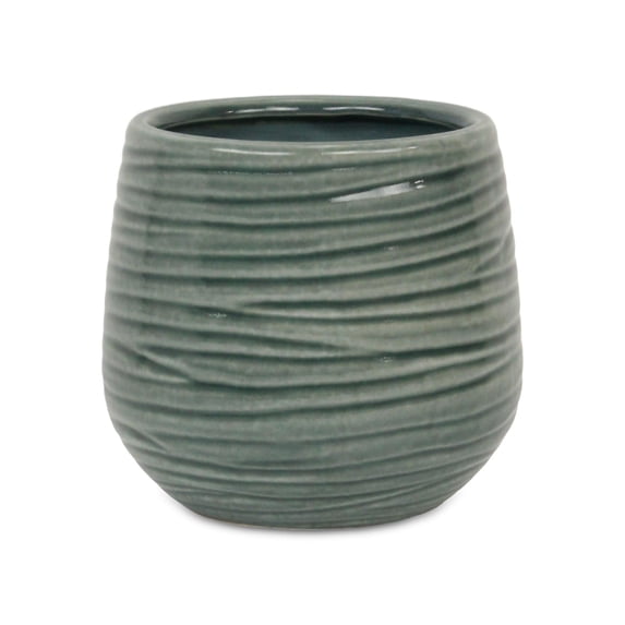 Cheungs Fairloam Round Curved Wave Lined Pattern Ceramic Pot - Green Large