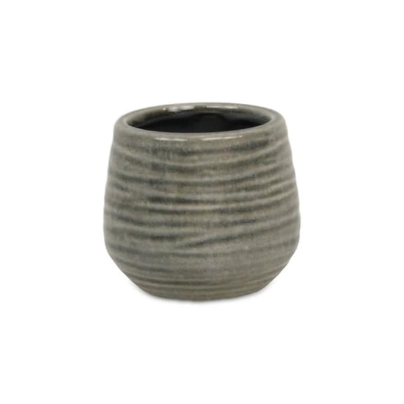 Cheungs 5927GR Fairloam Round Curved Wave Lined Pattern Ceramic Pot, Gray - Small