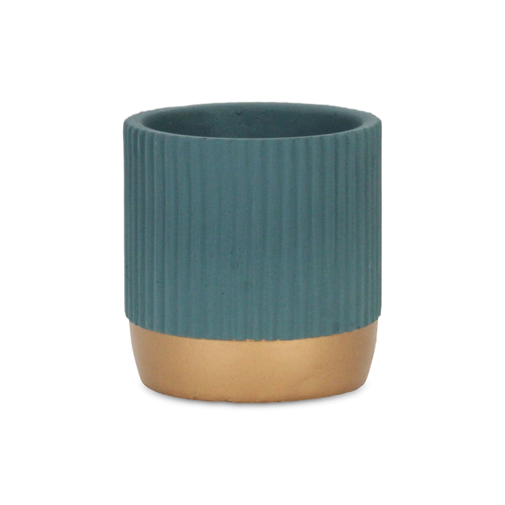 Cheungs Aurone Round Ridged Ceramic Pot with Gold Finished Base - Blue ...