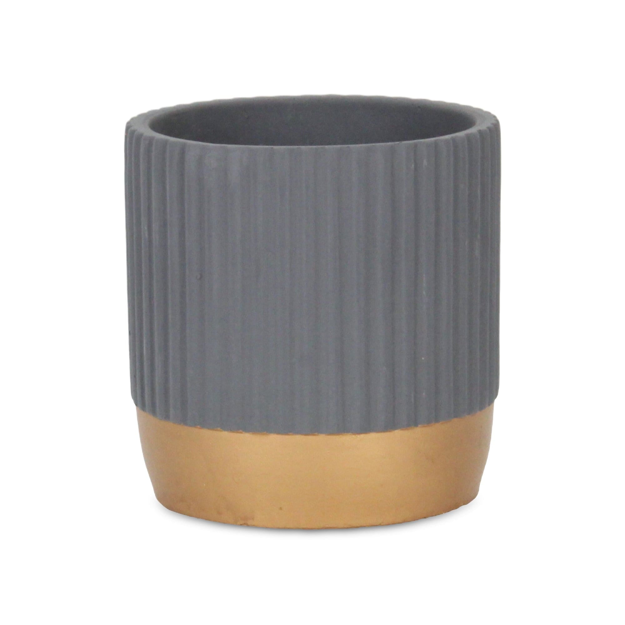 Cheungs Aurone Round Ridged Ceramic Pot with Gold Finished Base - Gray ...