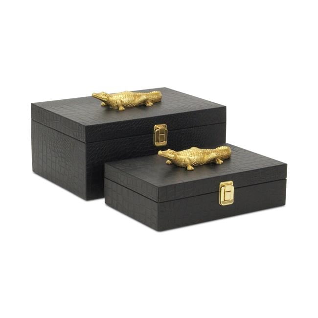 Cheungs 6061-2CRBK Canorus Faux Croco Rectangular Storage Box Set with ...