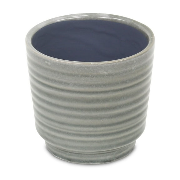 Cheungs Celadon Gray Ceramic Rippled Planter Grey