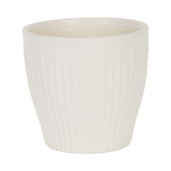 Cheungs Currula Tapered Vertical Bar Pattern Ceramic Pot - White Small