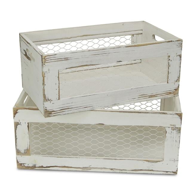 Cheungs FP-3889-2W Wood Crate with Chicken Wire Sides - Set of 2