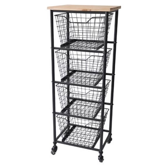 Cheungs FP-4307 4 Wire Drawer Wood Top Storage Cabinet - 41 x 11.75 x 15.25 in.