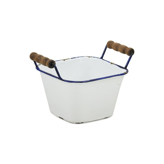 Cheungs Lacquered Finish White Storage With Side Wood Handles - Blue Rim