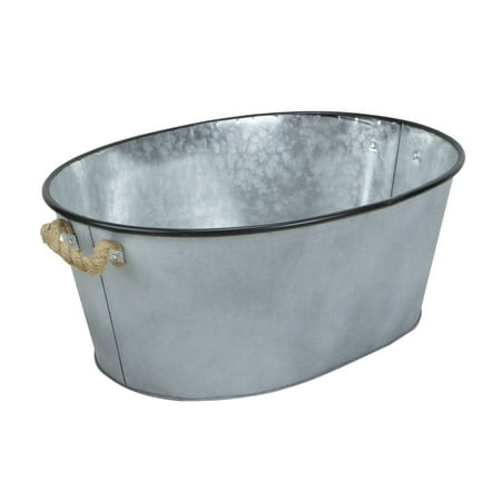 Cheungs Large Oval Galvanized Metal Bucket With Rope Handle And Black Rim