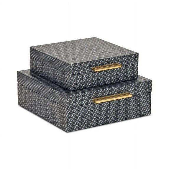 Cheungs 6060-2NB Mariline Elegant Fish Scale Pattern Square Storage Box Set, Navy Blue