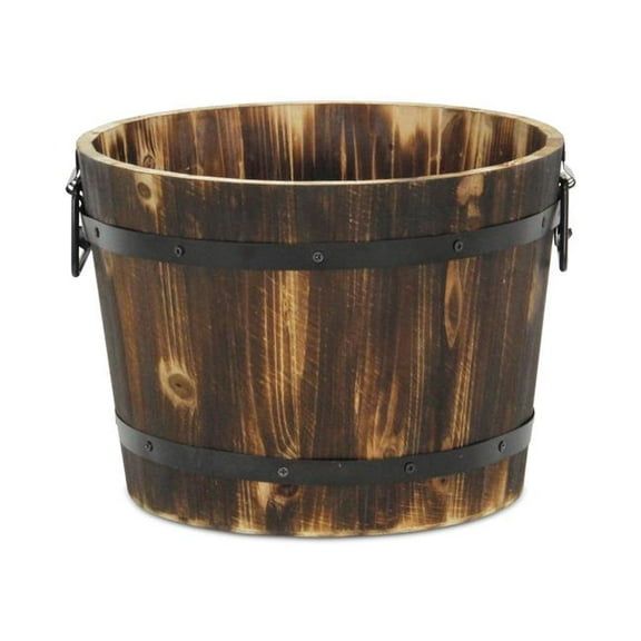 Cheungs 6075BR-S Mariva Dark Brown Wood Decor Bucket Planter with Metal Accents & Handles - Small
