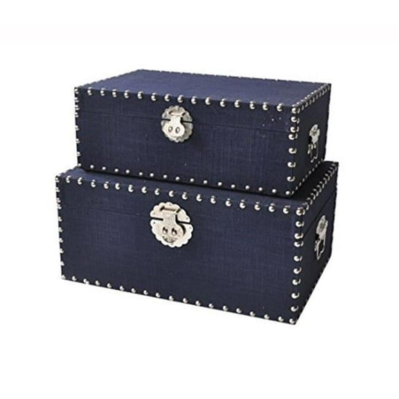 Cheungs Navy Blue Linen Studded Box
