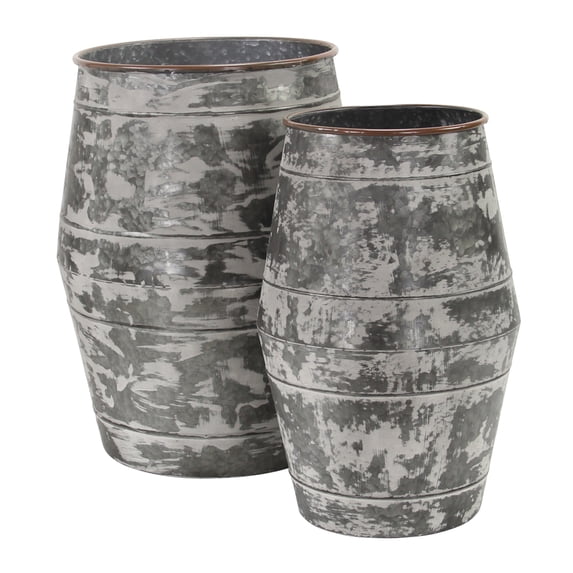 Cheungs Outdoor Themes Set Of 2 Galvanized Barrel Planters
