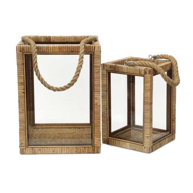 Cheungs Roussilon Rattan Wrapped Wood Lanterns - Set of 2
