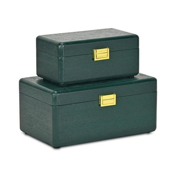 Cheungs 6149-2GRN Sable Boxes with Gold Handles - Green - Set of 2
