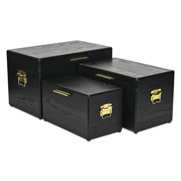 Cheungs 6146-3BK Sable Trunks with Gold Handles, Black - Set of 3