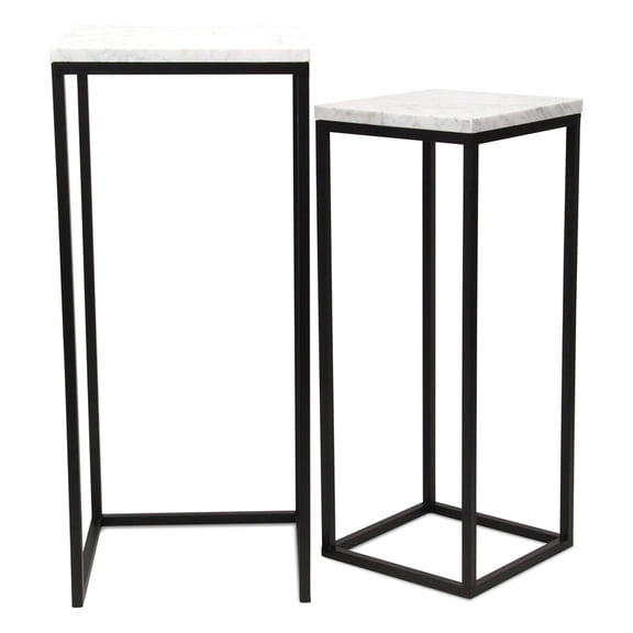 Sarrasseau Set of 2 White Marble Square Side Tables